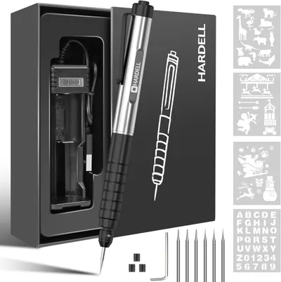 Shows buyers exactly what they will receive in the purchase, including the engraving pen, storage case, multiple tips, screws, and stencils.