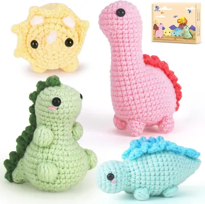 Shows buyers exactly what they will receive in the purchase, including all crocheted toys and the retail packaging, demonstrating the full value of the set.