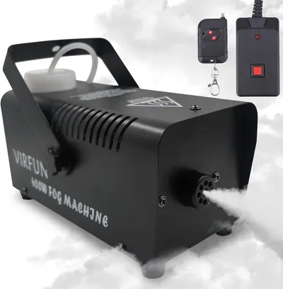 Shows the buyer exactly what is included in the purchase: the fog machine unit and two wireless remote controls for convenient operation.