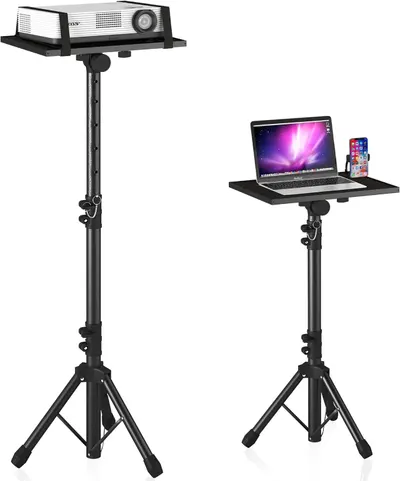 Shows the core product clearly on a white background to help shoppers identify the adjustable projector and laptop stand with tripod base.