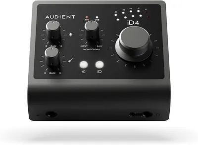 Displays the Audient iD4 audio interface clearly on a white background to help shoppers identify the core product and its professional design.