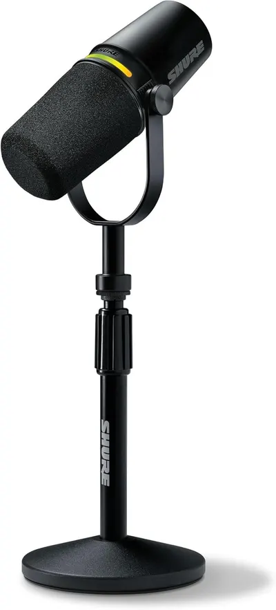 Displays the core product clearly on a white background to help shoppers quickly identify the microphone and its included stand, complying with platform standards for main images.
