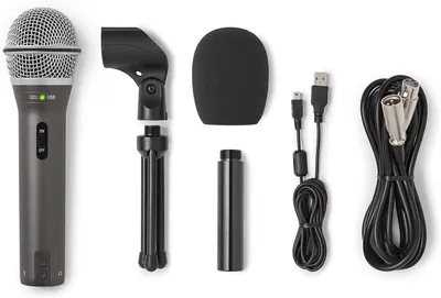 Shows buyers exactly what they will receive in the purchase, including the USB microphone, stand adapters, windscreen, cables, and all necessary accessories for immediate use.