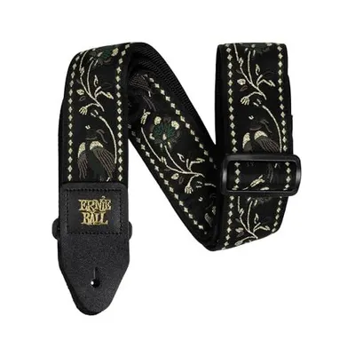 Displays the guitar strap clearly against a white background to show the embroidered floral pattern and Ernie Ball branding, helping shoppers identify the product and its aesthetic appeal.