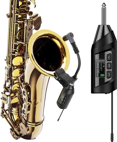 Shows the buyer exactly what is included in the purchase: the saxophone microphone system with transmitter, receiver, and all necessary components for wireless audio capture.