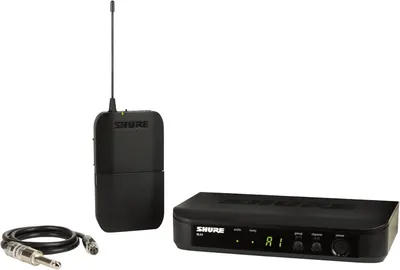 Shows buyers all included components of the wireless audio system: receiver unit, bodypack transmitter with antenna, and instrument cable, so they understand exactly what they will receive.