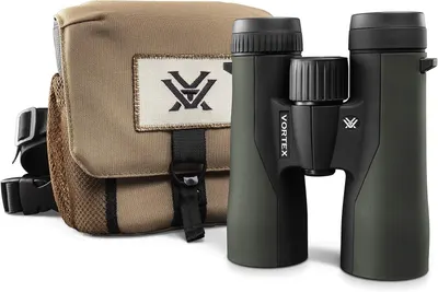 Shows the core product binoculars alongside the included carrying case to communicate what the buyer receives and the professional quality of the optics. Demonstrates that a protective carrying case…