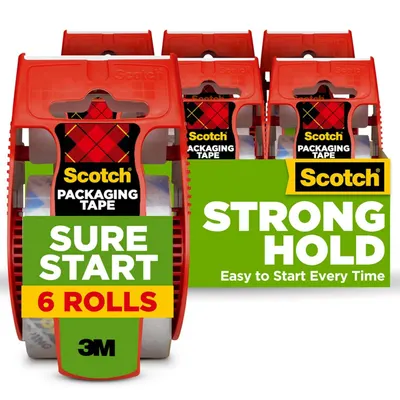 Shows the core sellable product, a 6-roll multi-pack of Scotch packaging tape with dispensers, clearly displaying the product quantity and branding to help shoppers understand what they are…