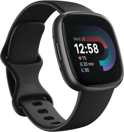 Shows the core product clearly with its active display featuring time, heart rate, activity tracking, and fitness metrics to communicate its primary function as a health and fitness smartwatch.…