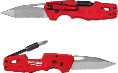 Displays the core product clearly from multiple angles to show the knife design, serrated blade, and built-in screwdriver functionality. Demonstrates the multi-tool functionality by showing the…