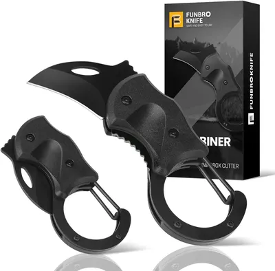 Displays the core product clearly—two tactical ring knives with curved blades and ergonomic handles—so shoppers can see exactly what they are purchasing. Shows the retail packaging the product…