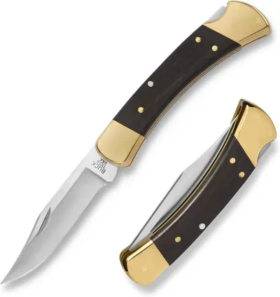 Displays the folding pocket knife in both open and closed positions to show the product design, brass accents, wood handle, and blade quality. Demonstrates the knife's folding functionality by…