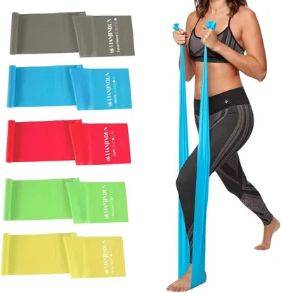 Shows the product is available in multiple resistance levels (indicated by different colors) so shoppers can choose the option that best fits their fitness level and training needs. Demonstrates how…