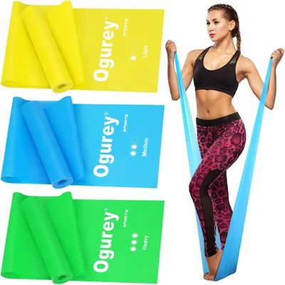 Shows the product is available in three different resistance levels (Light, Medium, Heavy) indicated by color-coded bands, allowing shoppers to choose the appropriate difficulty level for their…