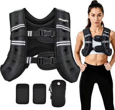 Shows the weighted training vest with its design features and included accessories to help shoppers understand what they will receive and how the product looks. Demonstrates how the weighted vest…
