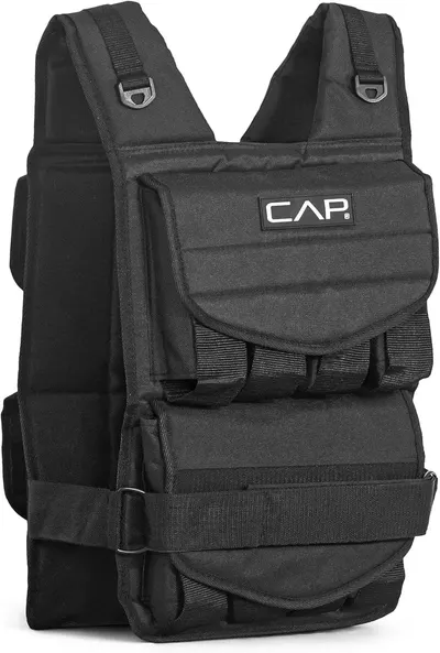 Displays the weighted vest product clearly to show its design, construction, and adjustable features, helping shoppers understand what they will receive.
