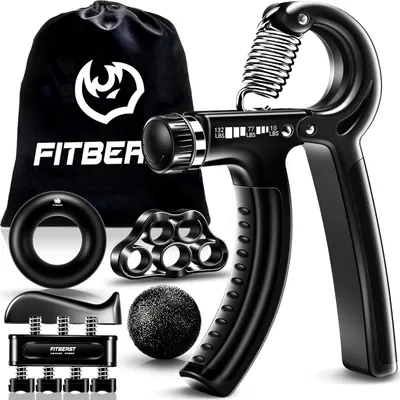 Displays the complete hand grip strengthener kit with all included training accessories to show shoppers the full value and variety of equipment they will receive. Showcases all the bonus…