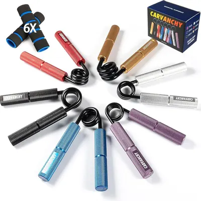 Displays the core product (hand grip strengtheners) in multiple colors to show variety and quality, reassuring shoppers they are getting a complete set with textured, comfortable handles. Shows the…