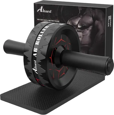 Displays the core ab roller exercise equipment clearly to show shoppers exactly what they will receive, including the wheel design, handles, and included exercise mat. Shows the retail packaging…