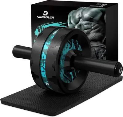 Displays the core fitness product clearly with its included knee pad accessory, showing shoppers exactly what they will receive. Shows the retail packaging with brand imagery and muscular torso…