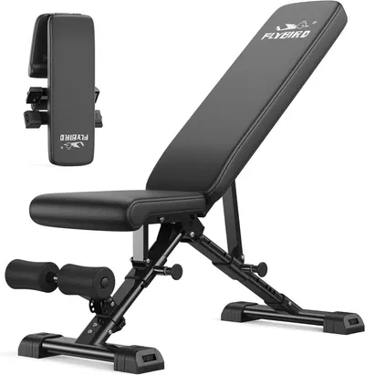 Displays the core product, an adjustable workout bench, clearly showing its design, padding, and adjustable backrest to help shoppers understand what they are purchasing. Shows the included mounting…