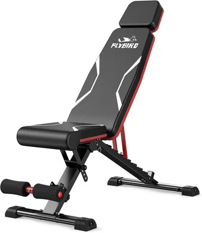 Displays the core product, an adjustable fitness bench with multiple incline positions, to show shoppers the complete equipment they will receive.