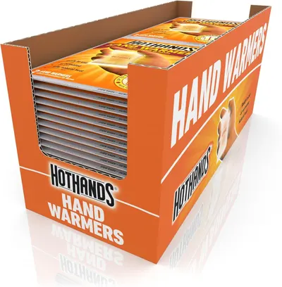 Shows the core sellable product, a display box containing multiple hand warmer packets, clearly presenting what the buyer will receive. Displays the retail packaging prominently, showing both the…