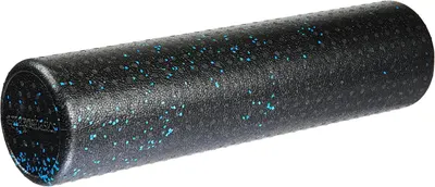 Shows the core foam roller product with its textured surface and blue accent speckles to communicate the product design and appearance.