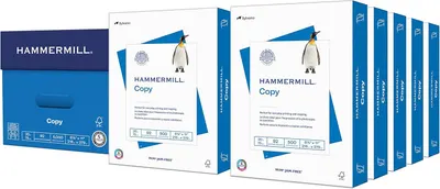 Shows the core sellable product—multiple boxes of Hammermill Copy paper—to communicate the quantity and packaging the shopper will receive. Displays the retail packaging boxes with clear branding,…