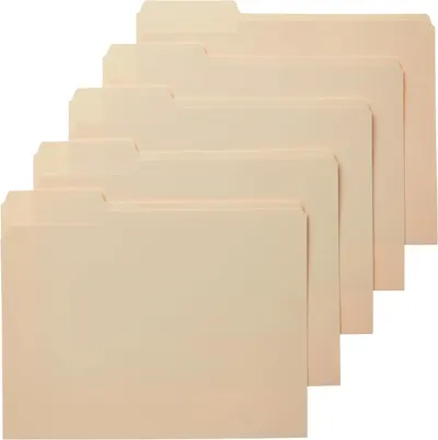 Displays the core product—file folders—in a clean catalog style to show the shopper exactly what they are purchasing. Shows multiple size variations of the file folders arranged from smallest to…