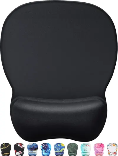 Shows the core product, a wrist rest mouse pad, in a clean catalog presentation to communicate its shape and design. Displays multiple selectable design variants available for purchase, showing…