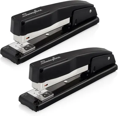 Shows two identical Swingline staplers in a clean catalog presentation to communicate this is a 2-pack purchase, allowing shoppers to clearly see the product design and branding.