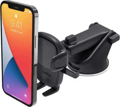 Shows the core product—a car mount phone holder—with a smartphone secured in it to demonstrate its primary function of holding a phone securely in a vehicle. Demonstrates how the mount holds and…