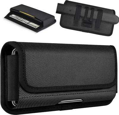 Shows the core product—a phone holster case with belt clip—from multiple angles to communicate its design, construction, and how it attaches to a belt or waistband. Demonstrates how the product…