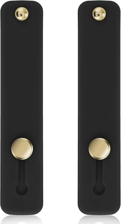 Shows the core product clearly with clean catalog presentation to communicate what the buyer receives: two matching black mounting plates with gold hardware.