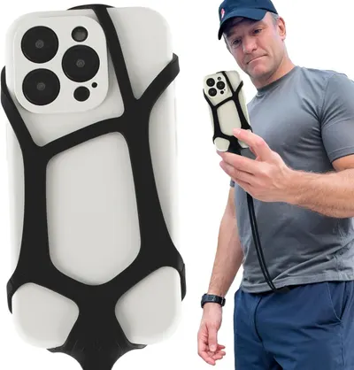 Shows the core product—a protective phone case with an integrated strap—both in close-up detail and in use, helping shoppers understand what they are purchasing. Demonstrates how the product is held…