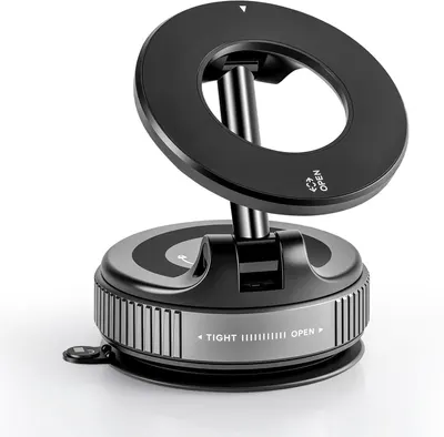 Shows the core product, a magnetic phone mount with adjustable positioning and rotating capability, to communicate its design and functionality to shoppers. Demonstrates the product's key functional…