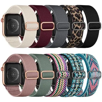 Displays the core product—a collection of watch bands in various colors and patterns—to show shoppers the variety and design options available. Showcases the multiple selectable color and pattern…