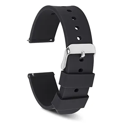 Displays the core product, a black silicone watch band with metal buckle, in a clean catalog style to show shoppers exactly what they will receive.