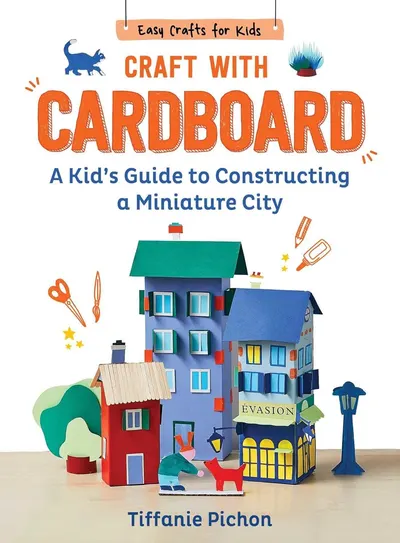 Displays the book cover clearly to show shoppers what they are purchasing, including the title, subtitle, and visual example of the craft projects inside. Shows the finished cardboard city project…
