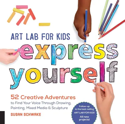 Displays the book cover to show shoppers the product title, author, and theme, communicating that this is a creative art activity book for kids with 52 projects. Shows children's hands actively…