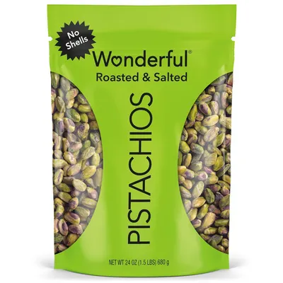 Displays the core product—roasted and salted pistachios—in a clear, catalog-style presentation with transparent windows showing the actual product inside the package, reassuring shoppers of quality…