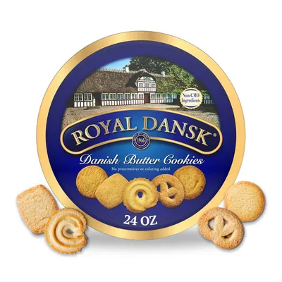Shows the core product packaging and actual cookies to communicate what the shopper will receive and the variety of cookie shapes included. Displays the premium decorative tin packaging that the…
