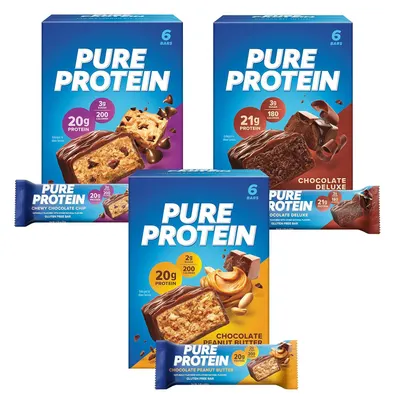 Displays the core product in three different flavor options with their retail packaging and individual bars to show shoppers what they will receive. Shows three selectable flavor variants of the…