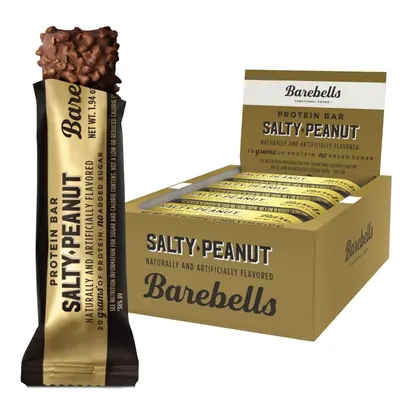 Displays the core sellable product—a Barebells Salty Peanut protein bar—both individually and in its multi-pack box to show what the shopper will receive. Shows the retail packaging including the…