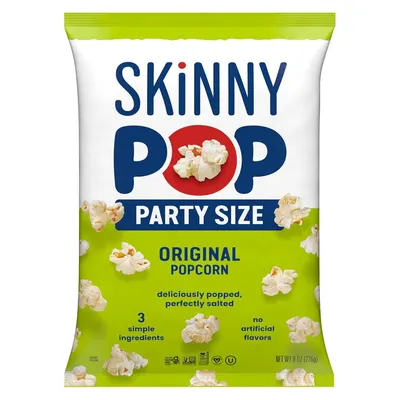 Shows the retail packaging to communicate the brand, product type, flavor, and party size format, helping shoppers identify and select the right popcorn product. Displays the core sellable product…