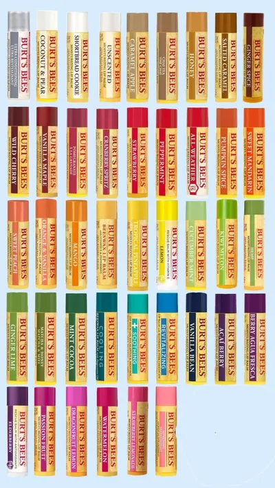 Displays the full range of available lip balm flavors and colors to help shoppers choose their preferred variant and understand the variety offered.
