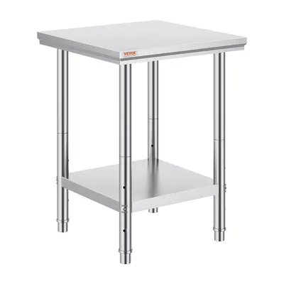 Displays the core product clearly on a white background to show the stainless steel construction, two-tier design, and adjustable legs, helping shoppers understand the table's structure and storage…