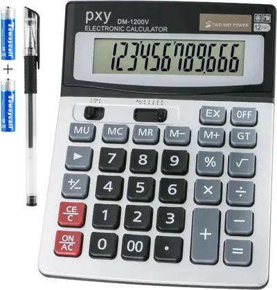 Shows the core product, a professional electronic calculator with large display and full keypad, to communicate its functionality and design to potential buyers. Demonstrates that the calculator…