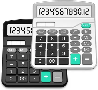 Shows the calculator is available in multiple color options (black and silver/white) so shoppers can choose their preferred style. Displays the core product clearly showing the calculator's design,…